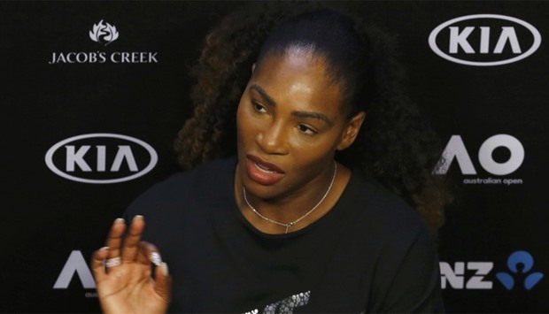 Serena Williams speaks during a news conference ahead of the Australian Open