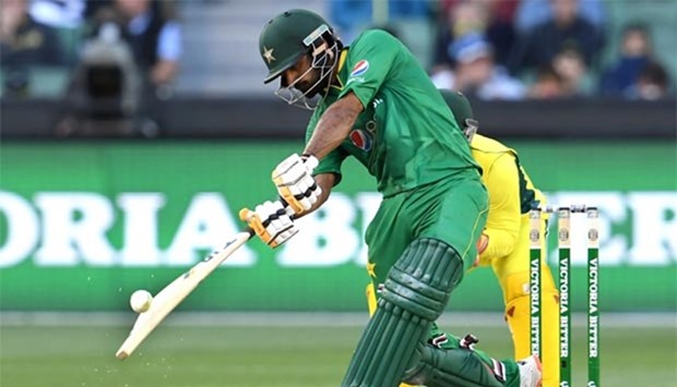 Pakistan's Mohammad Hafeez hits out against Australia's bowling during their one-day international match at the MCG in Melbourne on Sunday.