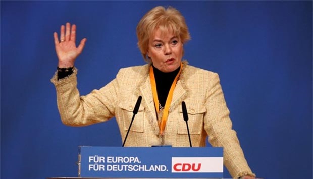 Erika Steinbach gives a speech at the party convention of Christian Democratic Union in Leipzig in this November 14, 2011 file picture.