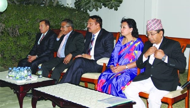 Nepalese Foreign Minister Prakash Sharan Mahat (centre) and other dignitaries are seen at the reception.