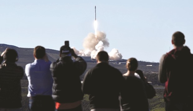 The SpaceX Falcon rocket lifts off from Space Launch Complex 4E at Vandenberg Air Force Base in California on Saturday morning.
