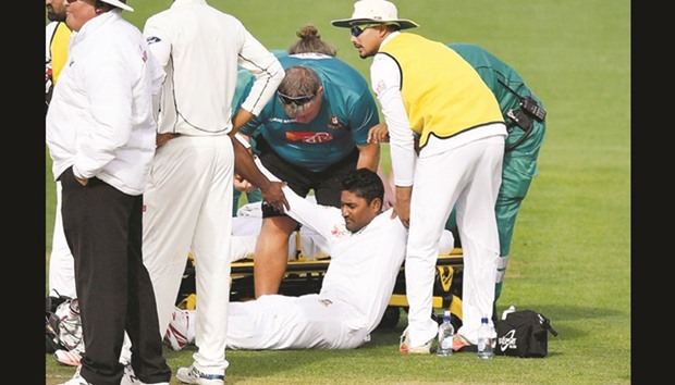 Bangladesh opener Imrul Kayes retired hurt while batting on 24 during Day 4 of the first Test against New Zealand at the Basin Reserve in Wellington yesterday. (AFP)