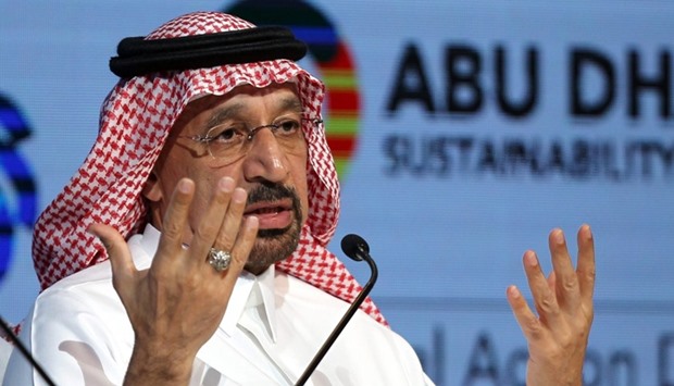 Saudi Minister of Energy, Industrial and Mineral Resources Khalid Al-Falih, speaks during the 10th edition of the World Future Energy Summit in the United Arab Emirates capital Abu Dhabi.