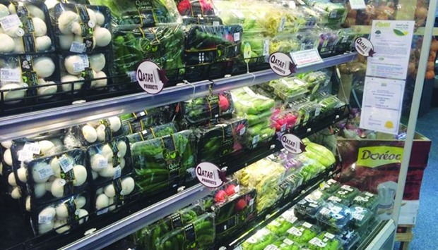 Some of the vegetables grown in Qatari farms on display at Al Meera stores.