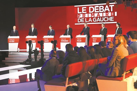 The candidates at the second prime-time televised debate for the French leftu2019s presidential primaries in Paris, late on Sunday.