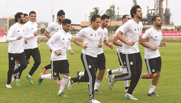 Egypt team train in Port-Gentil ahead of their opening game of the 2017 Africa Cup of Nations football tournament in Gabon. (AFP)