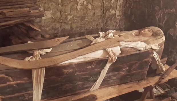 The wooden coffin of Ta-Ekht, a singer in a sacred choir in the 18th dynasty period (1543u20131292 BC), unearthed from the Bastet cemetery at the Saqqara necropolis just outside Cairo, in 2014. Picture courtesy: News Network Archaeology.
