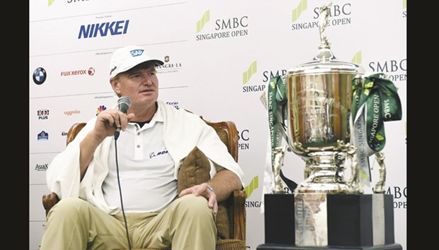 Ernie Els of South Africa attends a press conference ahead of Singapore Open yesterday.