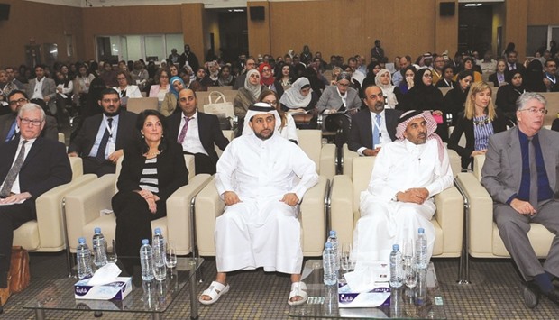 QU president Dr Hassan al-Derham, US ambassador Dana Shell Smith and other dignitaries attend the opening session of of the conference yesterday. PICTURE: Nasar T K