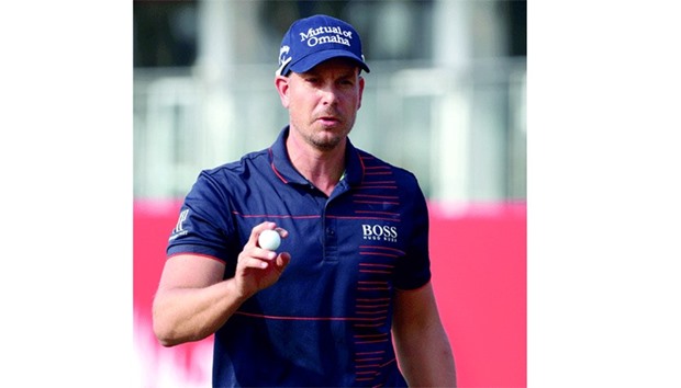 Henrik Stenson gestures during the first round of the Abu Dhabi Golf Championship yesterday. (AFP)
