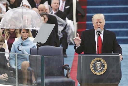 President Donald Trump delivers his inaugural address on the West Front of the US Capitol yesterday. u201cFrom this moment on, itu2019s going to be America First,u201d he told thousands of people gathered on the grounds of the National Mall.