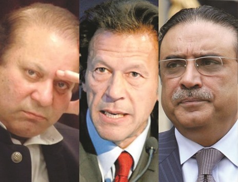 BATTLE OF WITS: Prime Minister Nawaz Sharif, PTI Chairman Imran Khan, and PPP Co-chairman Asif Zardari.