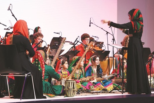 Afghanistanu2019s first all-female orchestra performs during the closing ceremony of the World Economic Forum on January 20 in Davos.