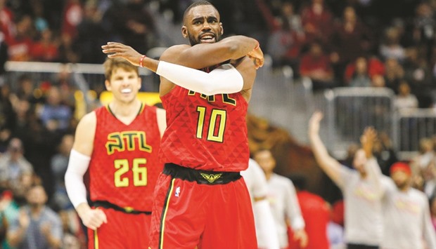 Atlanta Hawks guard Tim Hardaway Jr. gestures during the match against the San Antonio Spurs at Philips Arena. The Hawks won 114-112 in overtime. PICTURE: USA TODAY Sports