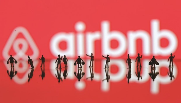 3D printed peopleu2019s models are seen in front of an Airbnb logo. Starting in November Airbnb has instituted a u201cone host, one homeu201d policy in San Francisco and New York as a way to knock out investors who may be collecting apartments to market on the web for short stays.