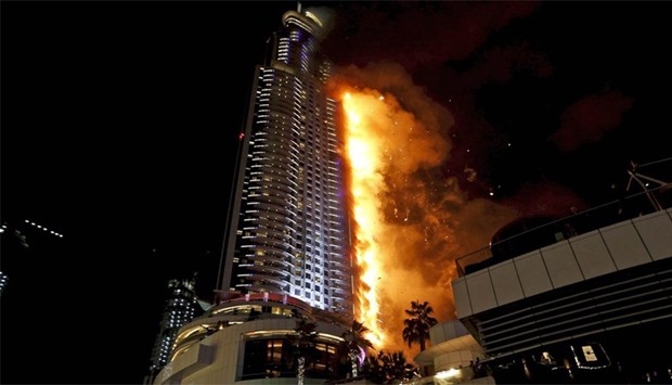 A fire engulfs The Address Hotel in downtown Dubai (file photo)