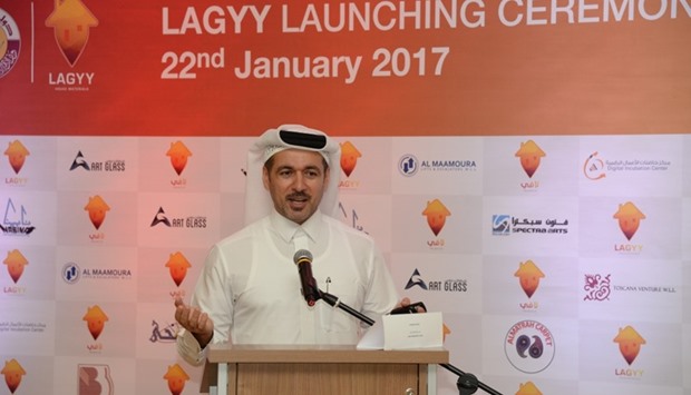 Khalid al-Mohannadi addressing the launch event