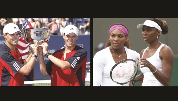 Mike Bryan and his twin Bob have been on the road for the best part of two decades, racking up 16 grand slam titles.   RIGHT PHOTO: Serena Williams (L) and Venus Williams.