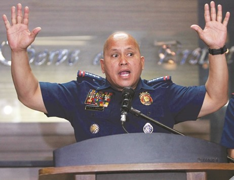Philippine National Police (PNP) Director General Ronald Dela Rosa speaks during a news conference at the PNP headquarters in Quezon city, Metro Manila yesterday.