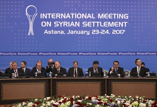 Participants in the Syria peace talks attend a meeting in Astana, Kazakhstan yesterday.