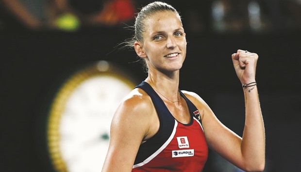 Czech Republicu2019s Karolina Pliskova celebrates her win.