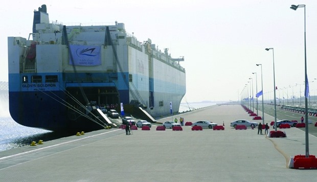 A ship unloads a number of vehicles at the Hamad Port (file). Overall, Qatar has been ranked 12th among the EMs in the 2017 Agility EM Logistics Index.