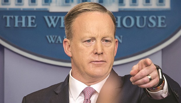White House press secretary Sean Spicer holds the first of daily briefings of the Trump  administration in the Brady Press Briefing Room at the White House in Washington, DC on Monday.