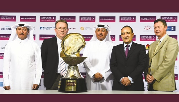 (From left) Qatar Golf Association Executive Director Mohamed Faisal al-Naimi, Nick Tarratt (Director of International Office, European Tour), QGA General Secretary Fahad Nasser al-Naimi, Commercial Bank CEO Joseph Abraham and Gary McGlinchey (Tournament Manager) at the pre-event press conference at the Doha Golf Club yesterday. PICTURES: Jayaram