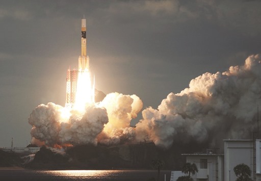 Japanu2019s H-IIA rocket carrying the Kirameki-2 satellite is launched from Tanegashima Space Centre in Kagoshima prefecture, yesterday.