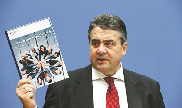German Economy Minister Sigmar Gabriel gives an economic outlook for 2017 in Berlin yesterday. Europeu2019s largest economy should expand by 1.4% in 2017 after hitting 1.9% last year, the economy ministry said in a statement.