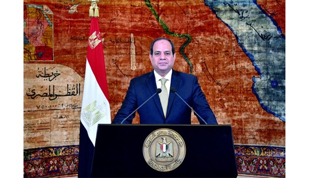 Egyptian President Abdel Fattah al-Sisi speaks during a televised address commemorating the revolution, in the capital Cairo.
