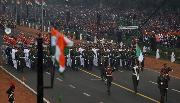 A military contingent from UAE marches during India's 68th Republic Day parade