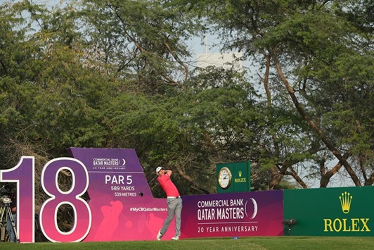 Bradley Dredge of Wales tees off on the 18th hole during the first round of the 20th Commercial Bank Qatar Masters yesterday. Picture: Getty Images