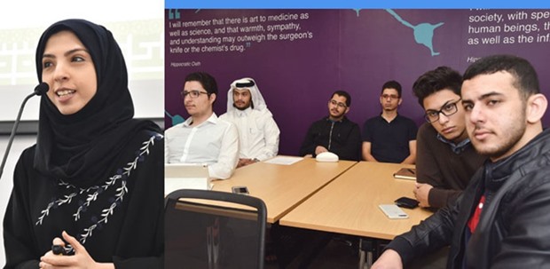 Dr Maha al-Asmakh at the event. Right: Students at the workshop.