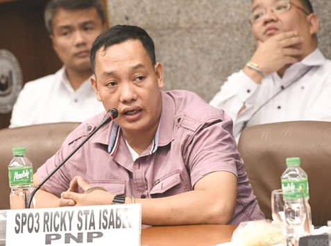 Ricky Santa Isabel, who allegely abducted South Korean businessman Jee Ick-Joo, testifies during the Senate hearing in Manila.