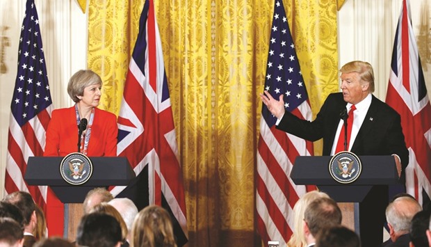 May and Trump at their joint news conference at the White House.