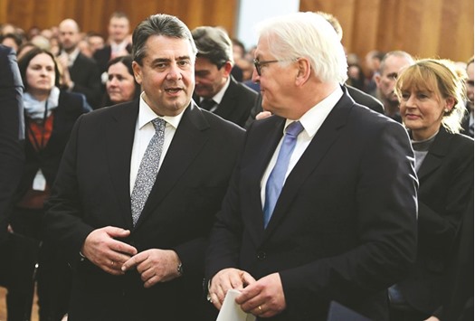 Gabriel and Steinmeier at the foreign ministry in Berlin yesterday.