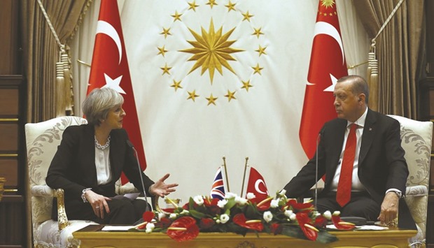 May and Erdogan at the presidential palace in Ankara.