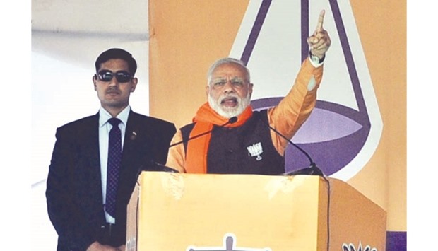 Prime Minister and BJP leader Narendra Modi addresses a rally in Faridkot, Punjab.