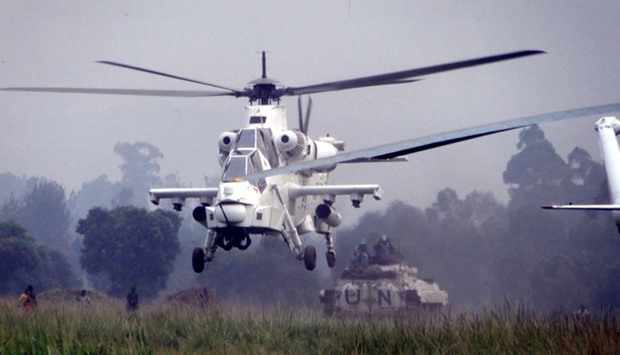 A MONUSCO attack helicopter provides aerial protection for a convoy carrying FDLR ex-combatants from Kanyabayonga transit camp, Democratic Republic of the Congo (DRC). File Photo: MONUSCO.