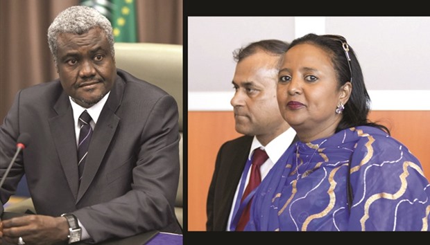 Faki (left) beat Kenyau2019s top diplomat Amina Mohamed (right) to secure the post as head of the commission of the AU.