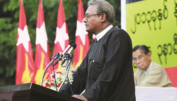 Lawyer Ko Ni delivering a public address on amending Myanmaru2019s constitution in this file photograph.