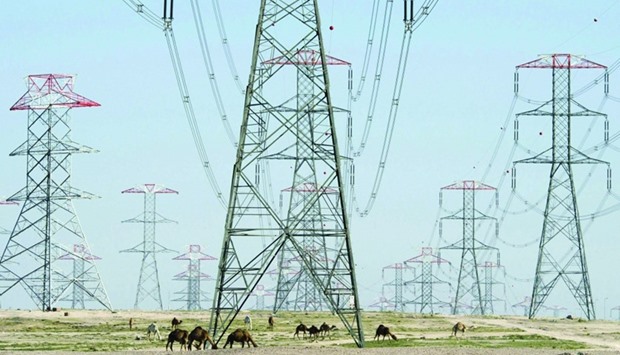 Camels graze around power grid towers in Kuwait. The power, oil and transport sectors will drive mega projects spending this year, accounting for 83% of the total value