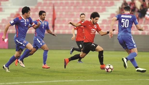 Al Rayyanu2019s Ahmed Alaaeldin (right) in action against Al Shahania during the Qatar Stars League match at Grand Hamad Stadium yesterday. PICTURE: Shemeer Rasheed