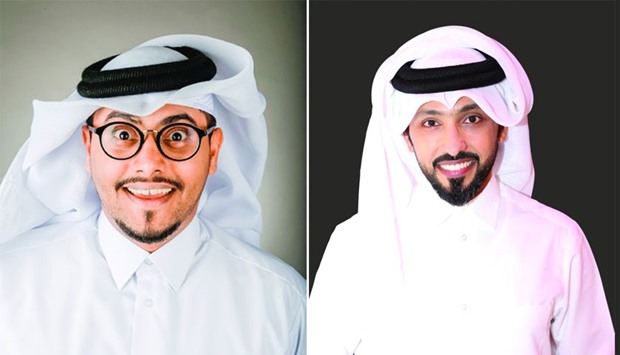 Qatari stand-up comedian Hamad (L) and singer Fahad al-Kubaisi