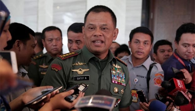 Indonesian military Chief Gatot Nurmantyo talks to reporters in Jakarta on Thursday.