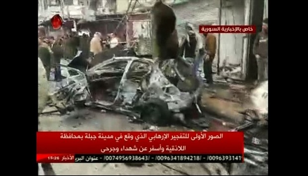 An image grab taken from a video broadcasted by the Al-Ikhbariya Al-Souriya TV channel on January 5, 2017, shows the aftermath following an explosion in Syria'a coastal city of Jableh, a bastion of the regime.