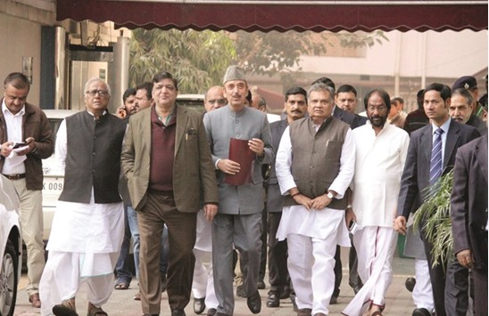 Opposition leaders arrive to meet Chief Election Commissioner Nasim Zaidi to demand that the budget be deferred till assembly elections get over in five states, in New Delhi yesterday.