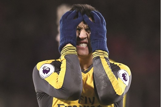 Arsenal star Alexis Sanchez flung his gloves to the ground and stormed off down the tunnel after the Gunnersu2019 3-3 draw with Bournemouth. (Reuters)