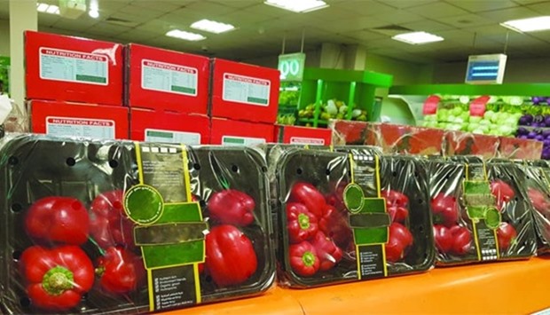 Organic capsicum on display at a hypermarket in Doha.